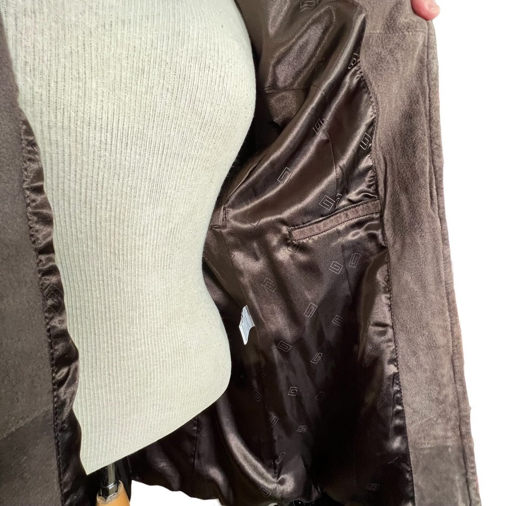 Pamela McCoy Collections Brown Suede Coat With Bronze Beading Trim Large - Picture 10 of 16